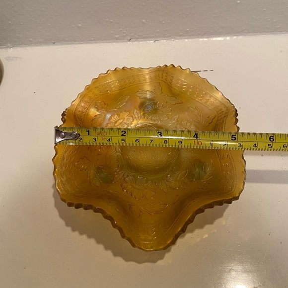 Antique Fenton Two Flower Carnival Glass Footed Bowl - Picture 9 of 10